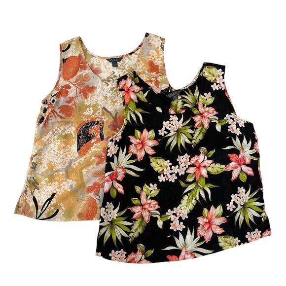 What if....? Tops - Vintage What if....?  Silk Sleeveless Tank Tops Lot of 2 Floral Tropical Fairy M